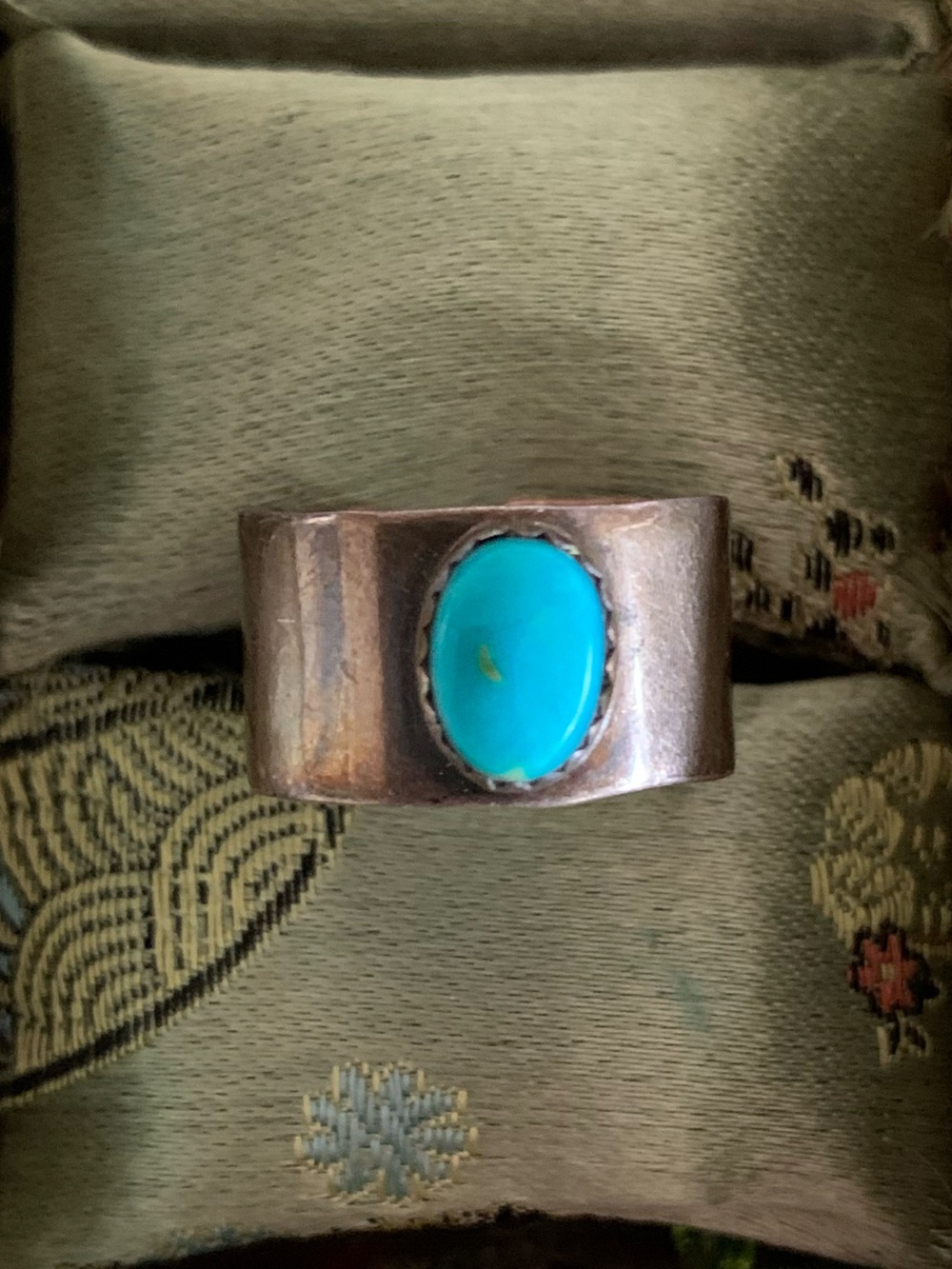 Turquoise Stone Silver-Tone Adjustable Wide Band Ring